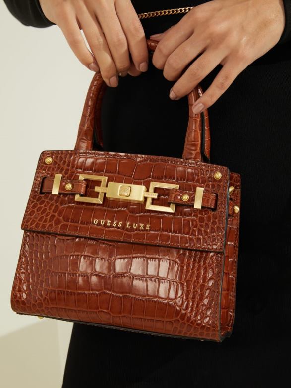 GUESS Women Cristina Leather Mini Satchel Cognac Bags V28V63287