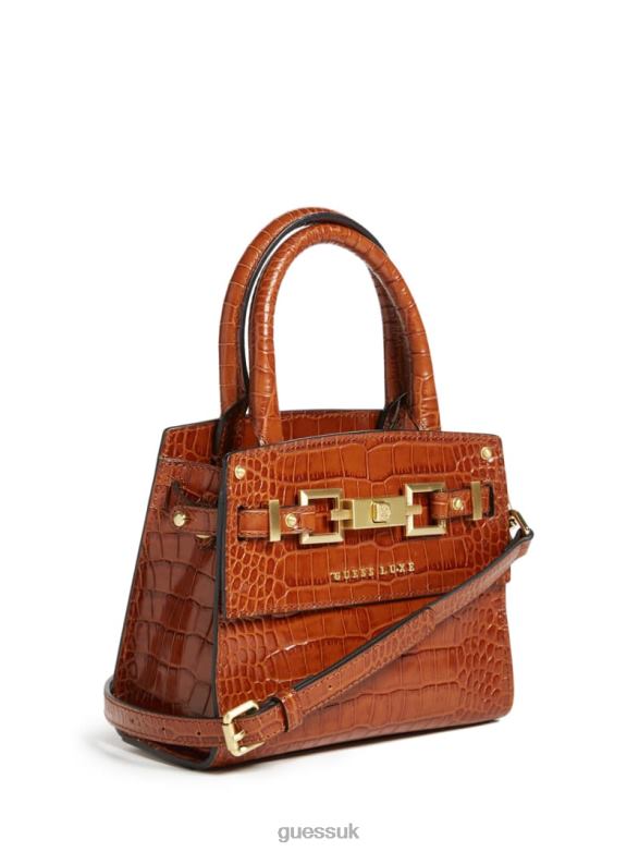 GUESS Women Cristina Leather Mini Satchel Cognac Bags V28V63287