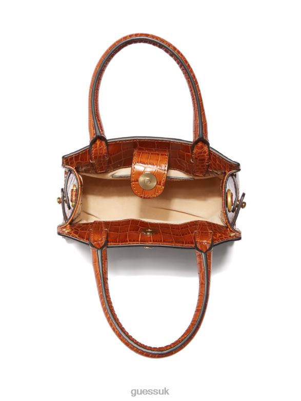 GUESS Women Cristina Leather Mini Satchel Cognac Bags V28V63287