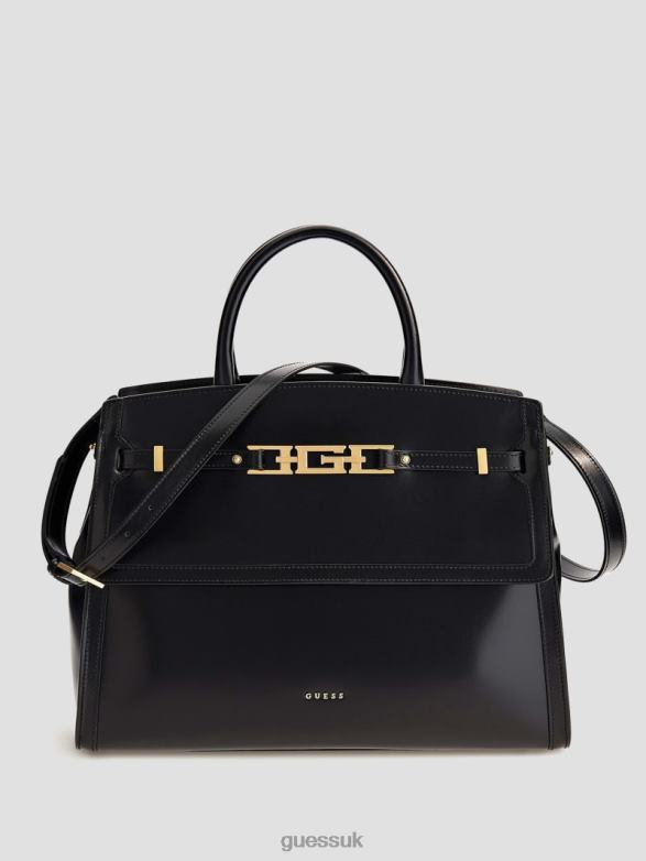 GUESS Women Cristina Medium Leather Satchel Black Floral Print Bags V28V62864