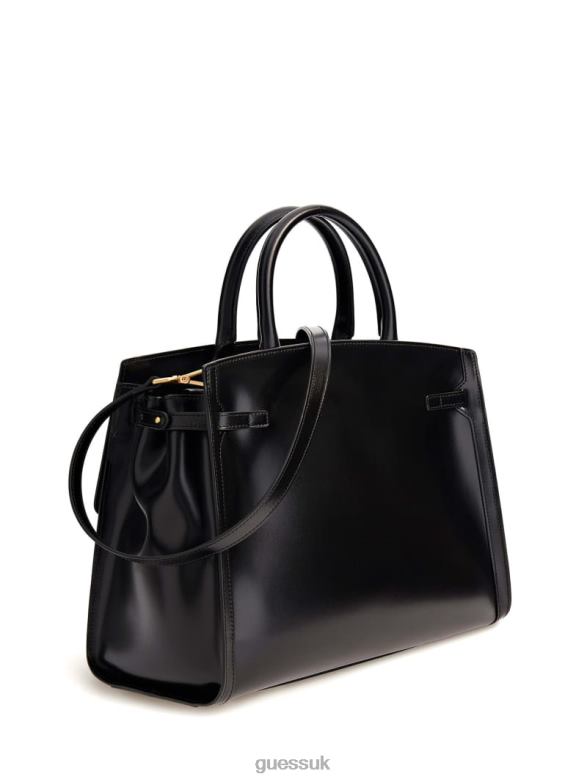 GUESS Women Cristina Medium Leather Satchel Black Floral Print Bags V28V62864