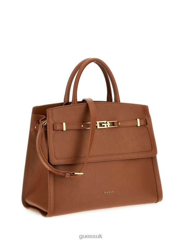GUESS Women Cristina Medium Leather Satchel Cognac Bags V28V62828