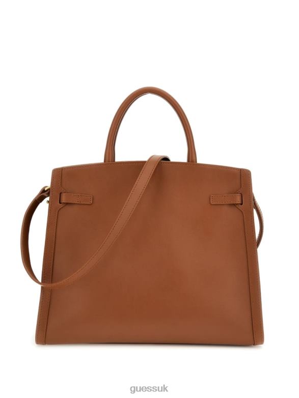 GUESS Women Cristina Medium Leather Satchel Cognac Bags V28V62828
