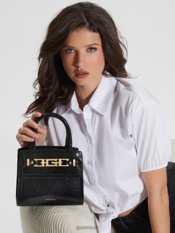 GUESS Women Cristina Small Leather Satchel Black Floral Print Bags V28V62882