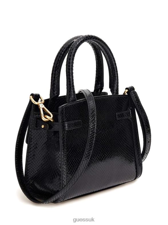 GUESS Women Cristina Small Leather Satchel Black Floral Print Bags V28V62882