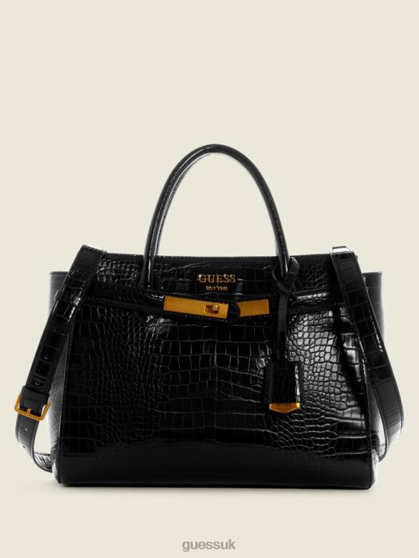 GUESS Women Enisa High Society Satchel Black Floral Print Bags V28V63272