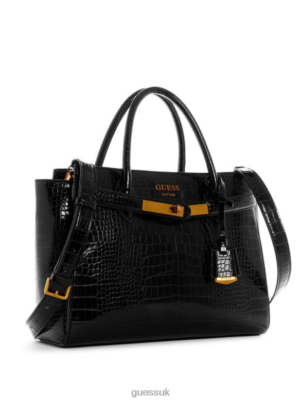 GUESS Women Enisa High Society Satchel Black Floral Print Bags V28V63272