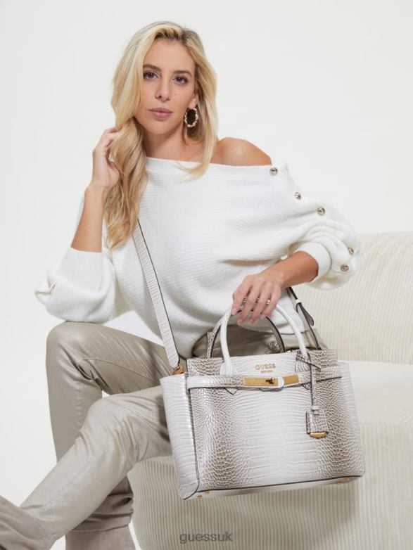 GUESS Women Enisa High Society Satchel White Bags V28V62871