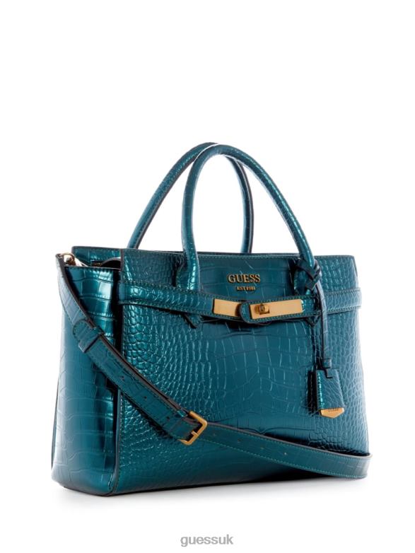 GUESS Women Enisa Metallic Croc High Society Satchel Green Bags V28V63268