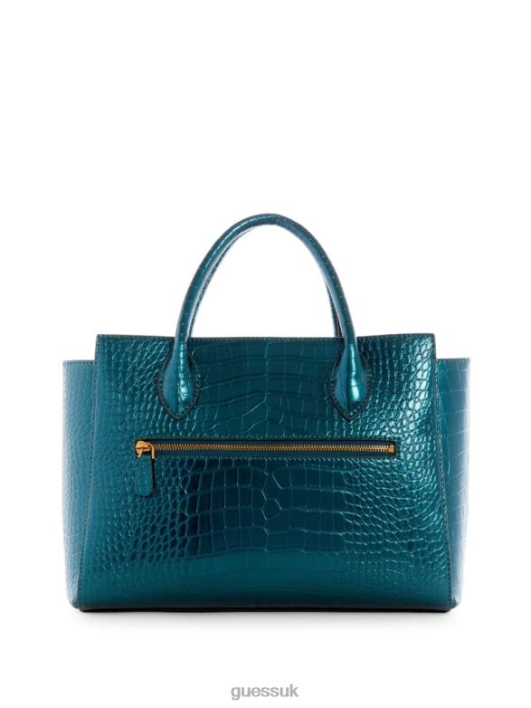 GUESS Women Enisa Metallic Croc High Society Satchel Green Bags V28V63268