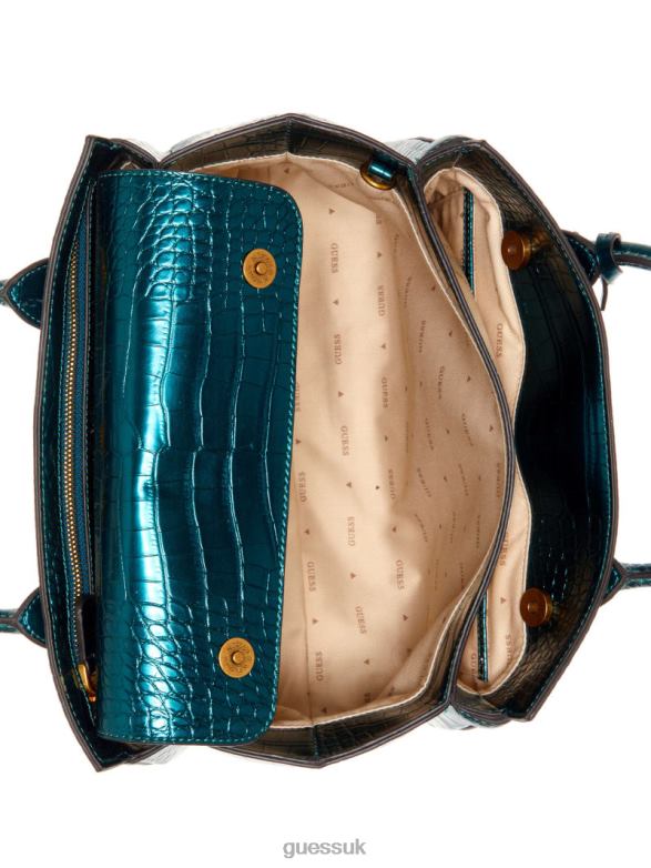 GUESS Women Enisa Metallic Croc High Society Satchel Green Bags V28V63268