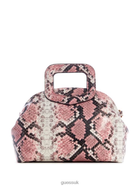 GUESS Women Errin Snakeskin Small Frame Satchel Pink Python Bags V28V62977