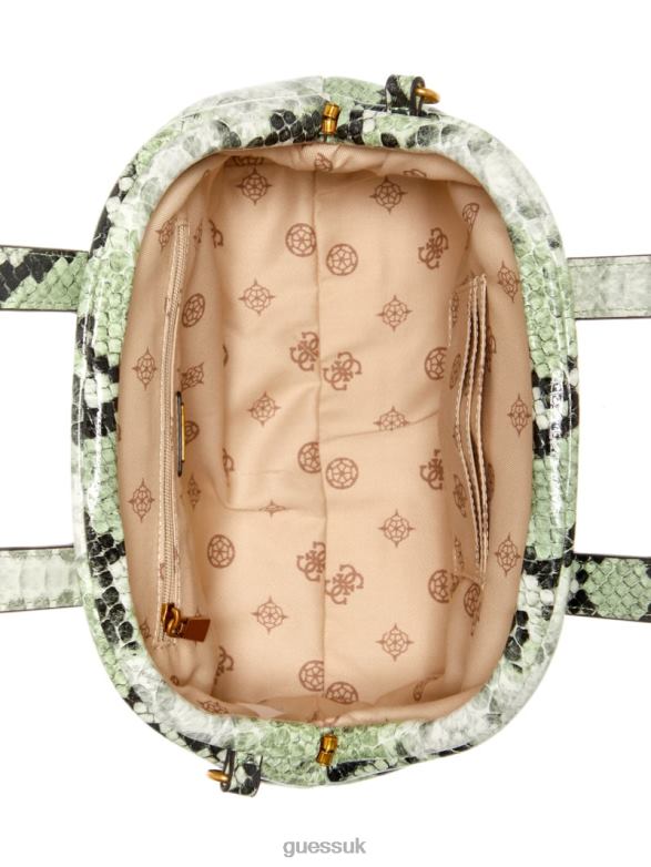GUESS Women Errin Snakeskin Small Frame Satchel Sea Spray Bags V28V62976