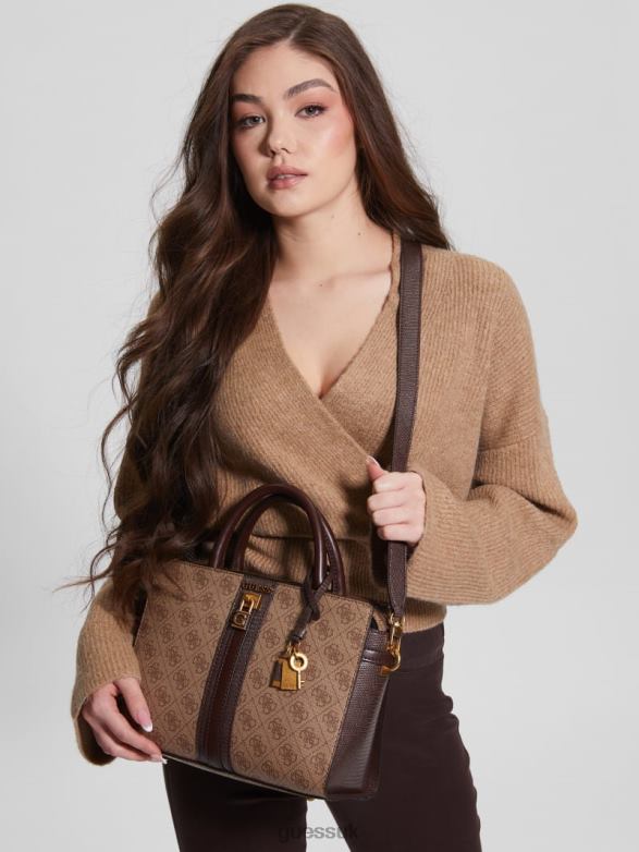 GUESS Women Ginevra Logo Elite Society Satchel Latte Logo Bags V28V62952