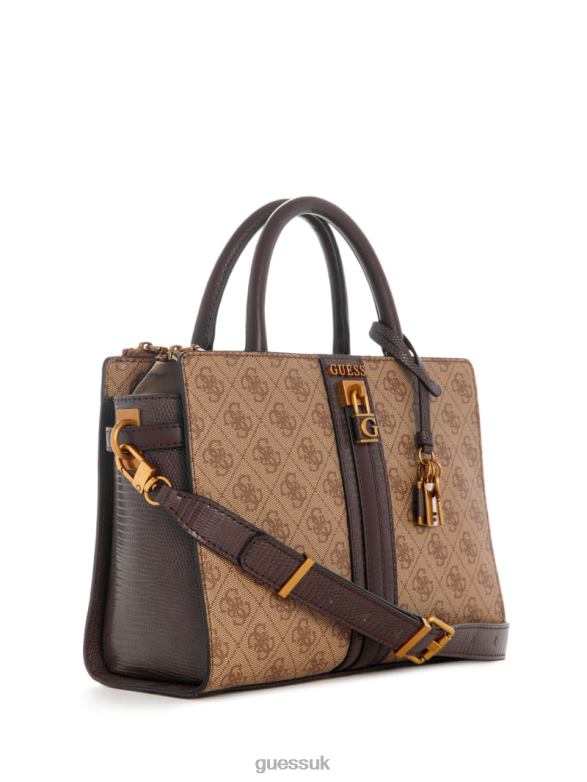 GUESS Women Ginevra Logo Elite Society Satchel Latte Logo Bags V28V62952