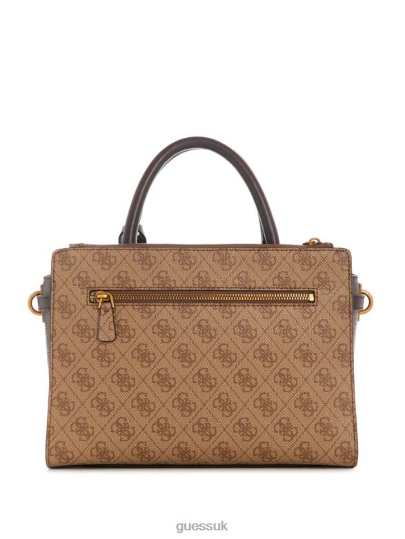 GUESS Women Ginevra Logo Elite Society Satchel Latte Logo Bags V28V62952