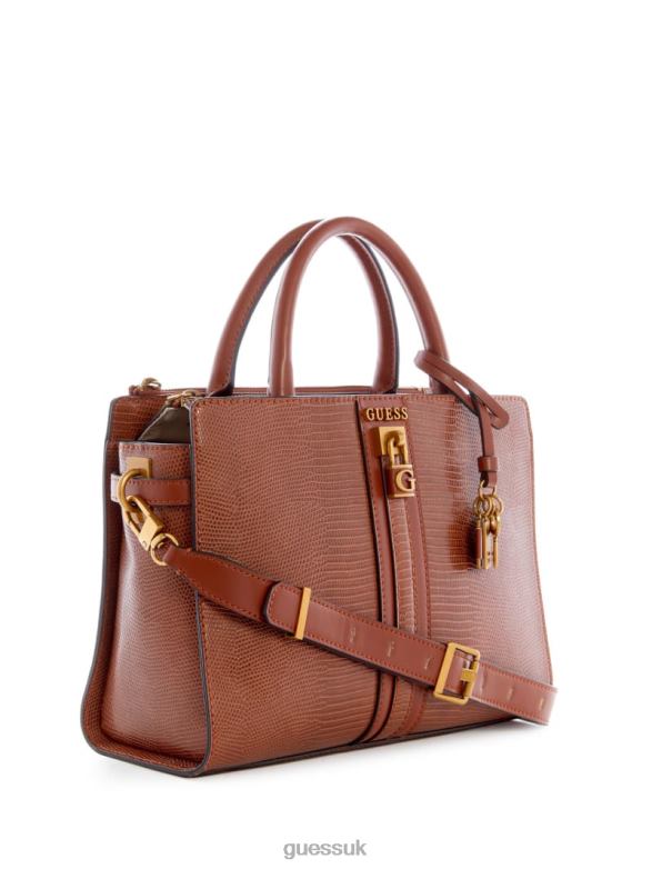 GUESS Women Ginevra Textured Elite Society Satchel Cognac Bags V28V62835