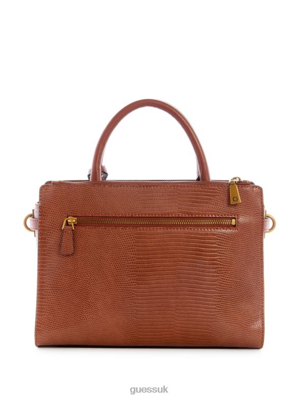 GUESS Women Ginevra Textured Elite Society Satchel Cognac Bags V28V62835