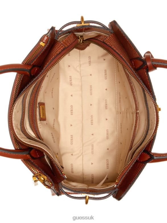 GUESS Women Ginevra Textured Elite Society Satchel Cognac Bags V28V62835