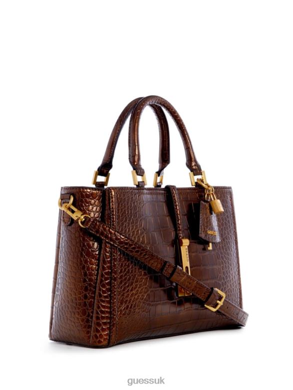 GUESS Women James Croc Girlfriend Satchel Bronze Bags V28V62761