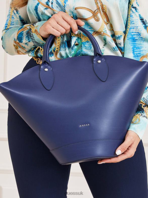 GUESS Women Jary Leather Medium Satchel Navy Bags V28V63299