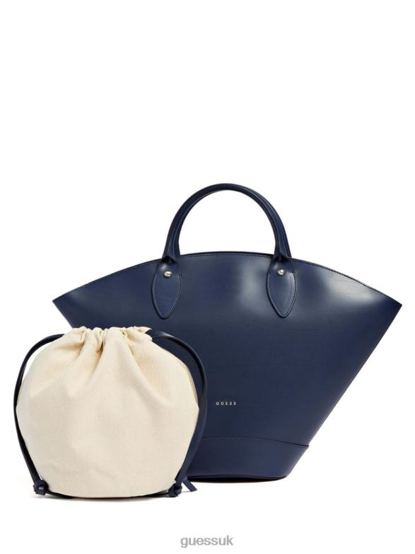 GUESS Women Jary Leather Medium Satchel Navy Bags V28V63299