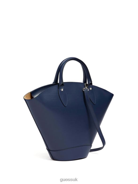 GUESS Women Jary Leather Medium Satchel Navy Bags V28V63299