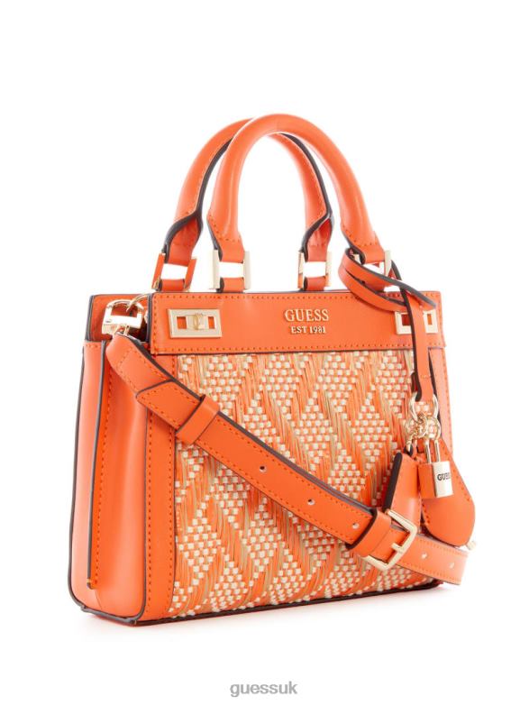 GUESS Women Katey Raffia Mini Satchel Orange Bags V28V62979