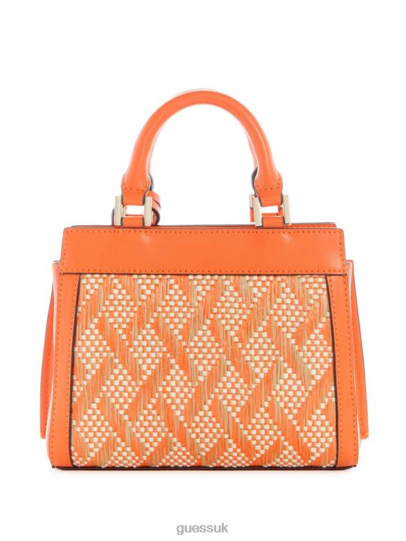 GUESS Women Katey Raffia Mini Satchel Orange Bags V28V62979
