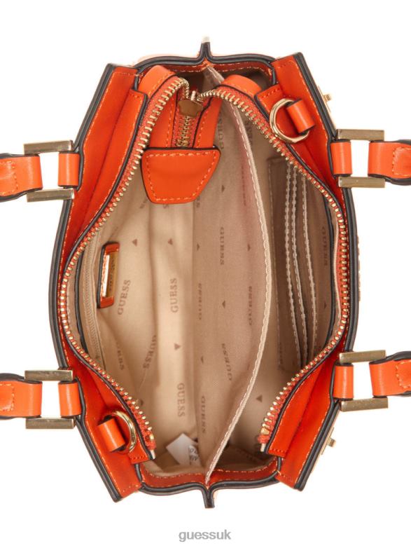 GUESS Women Katey Raffia Mini Satchel Orange Bags V28V62979