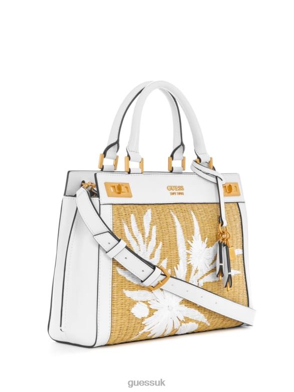 GUESS Women Katey Straw Luxury Satchel New Tan Wash Bags V28V63309