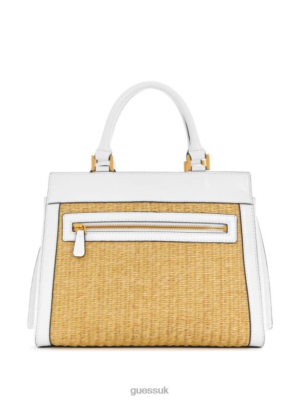 GUESS Women Katey Straw Luxury Satchel New Tan Wash Bags V28V63309