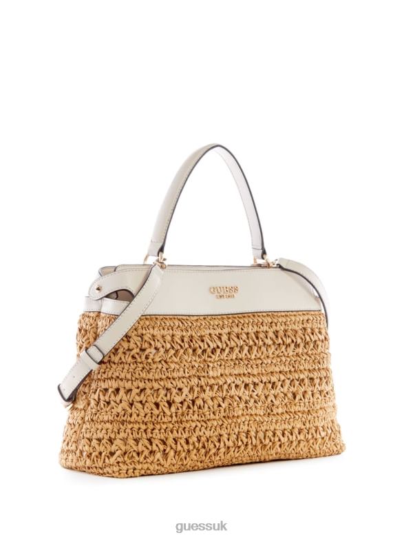 GUESS Women Liguria Crochet Straw Satchel White Bags V28V62953