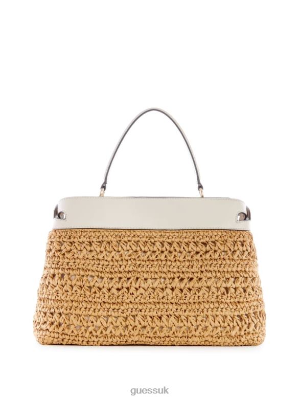 GUESS Women Liguria Crochet Straw Satchel White Bags V28V62953