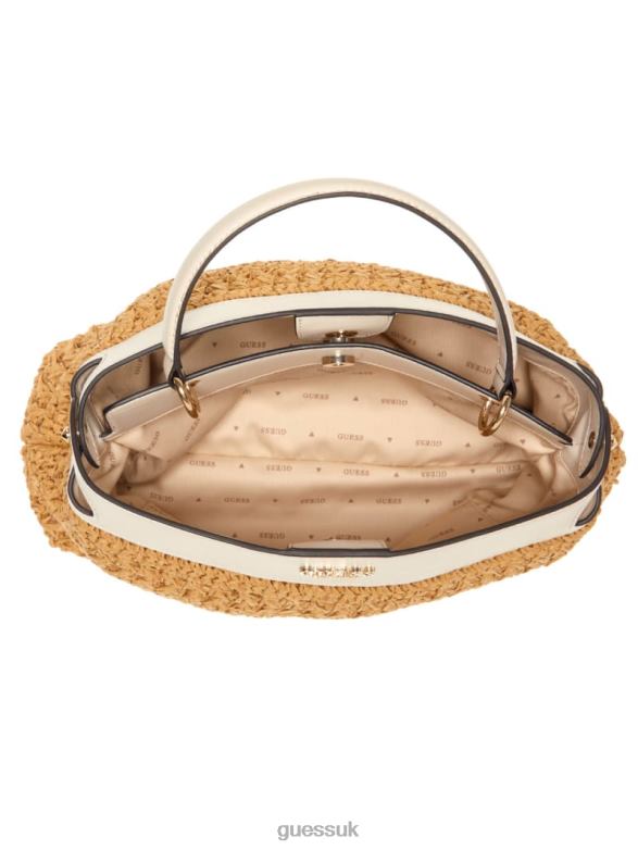 GUESS Women Liguria Crochet Straw Satchel White Bags V28V62953