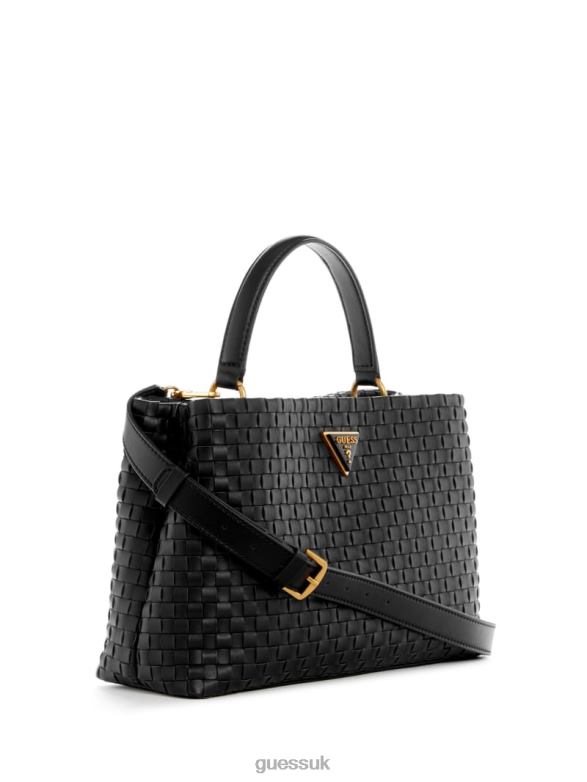 GUESS Women Lisbet Woven Satchel Black Floral Print Bags V28V62817