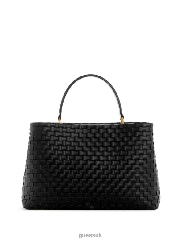 GUESS Women Lisbet Woven Satchel Black Floral Print Bags V28V62817
