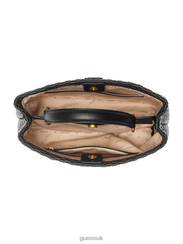 GUESS Women Lisbet Woven Satchel Black Floral Print Bags V28V62817