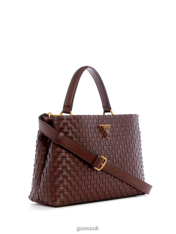 GUESS Women Lisbet Woven Satchel Mahogany Bags V28V62822