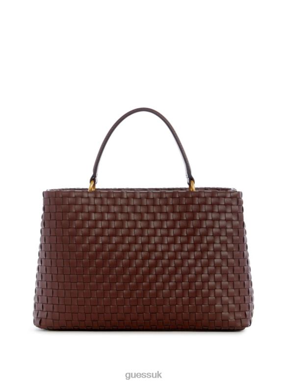GUESS Women Lisbet Woven Satchel Mahogany Bags V28V62822