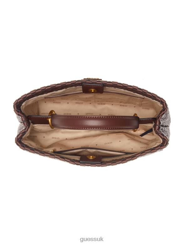 GUESS Women Lisbet Woven Satchel Mahogany Bags V28V62822