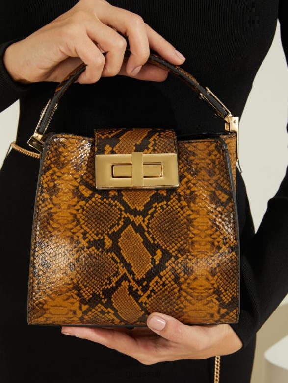 GUESS Women Monia Python Print Leather Mini Satchel Olive Bags V28V63312