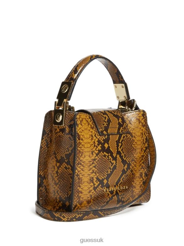 GUESS Women Monia Python Print Leather Mini Satchel Olive Bags V28V63312