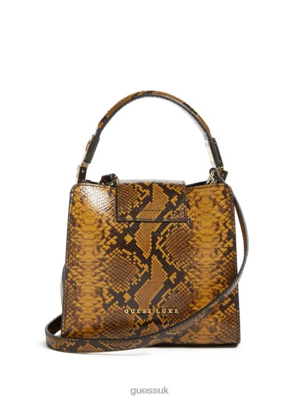 GUESS Women Monia Python Print Leather Mini Satchel Olive Bags V28V63312
