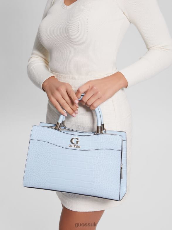 GUESS Women Nell Croc Girlfriend Satchel Powder Blue Bags V28V62813