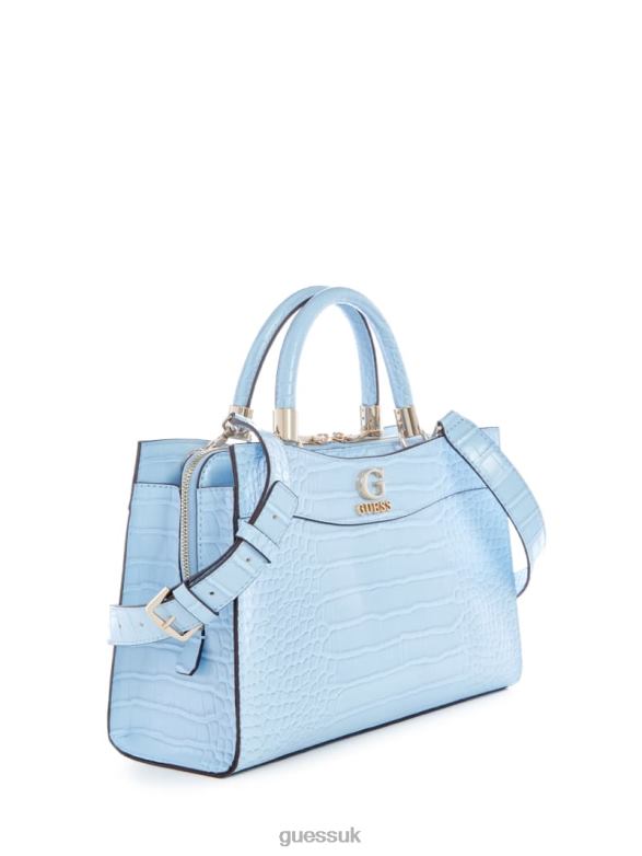 GUESS Women Nell Croc Girlfriend Satchel Powder Blue Bags V28V62813