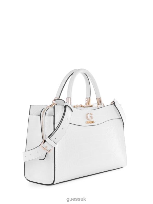 GUESS Women Nell Croc Girlfriend Satchel White Multi Bags V28V62818