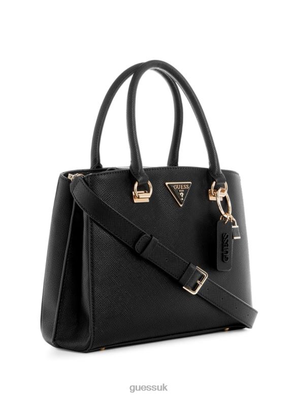 GUESS Women Noelle Girlfriend Satchel Black Floral Print Bags V28V62823