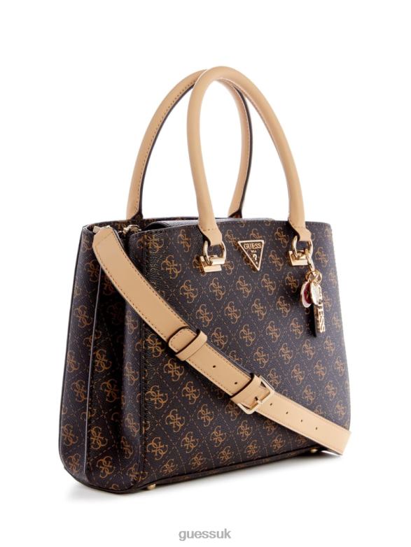 GUESS Women Noelle Quattro G Girlfriend Satchel Brown Multi Bags V28V63234