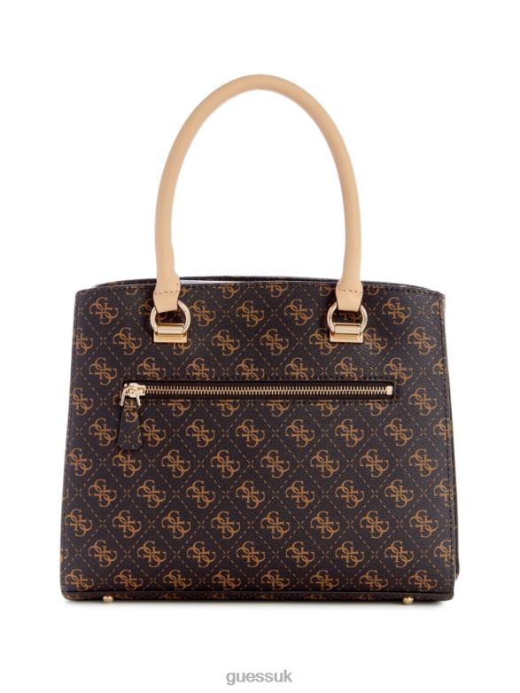 GUESS Women Noelle Quattro G Girlfriend Satchel Brown Multi Bags V28V63234